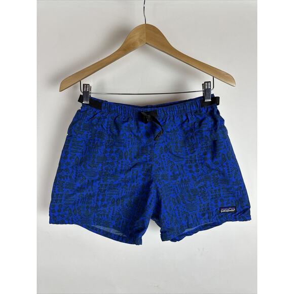 Patagonia Belted River Shorts 1992 Aztec Pattern Small Blue